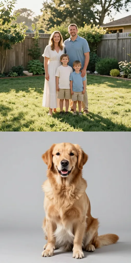 Before - Golden Retriever Added to a Backyard Family Portrait