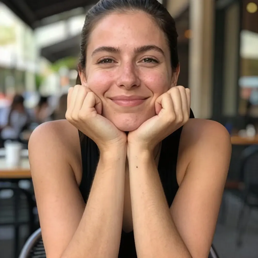 After - Script Name Tattoo Removed from a Woman's Forearm in a Cafe Portrait