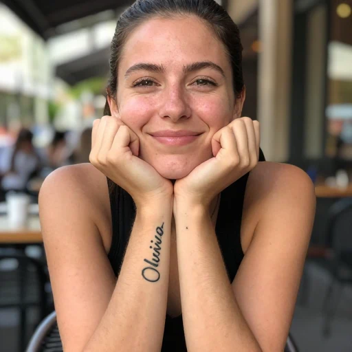 Before - Script Name Tattoo Removed from a Woman's Forearm in a Cafe Portrait